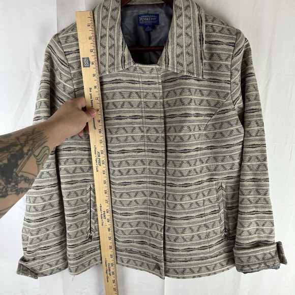 Pendleton Women's Large‎ Aztec Woolen Mills Full Zip Jacket Gray Virgin Wool - Picture 11 of 15